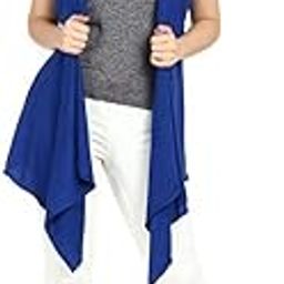 Women's Cotton Sleeveless/Cap Sleeves Long Waterfall Shrug, Fashionable Summer Shrug (Blue)-TM-610LONGBLUE-image-9