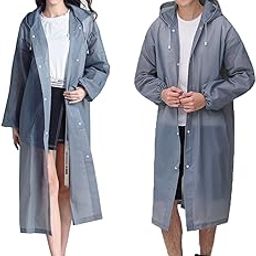 Adult Rain Poncho, [2 Pack] Reusable EVA Rain Coat Rainwear with Hoods and Sleeves, Size 47.2" by 27.5"-image-6