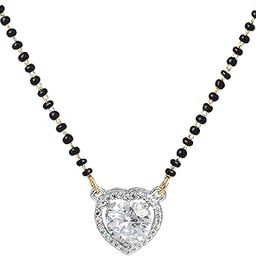 Fashion Jewelry Mangalsutra Necklace for Women: Gold & Rhodium Plated Shining White Crystals Adorned Heart Pendant Black Beads Mangalsutra Necklace for Women-OSAKMS014-2TNWE NK-image-27