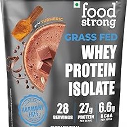 Foodstrong Whey Protein Islolate, 100% Hormone Free Grass-Fed Whey, 27G Protein & 6.6G BCAA, Chocolate, With Turmeric & Digestive Enzymes, 1KG-image-31