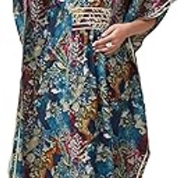 Floral Print Chanderi Silk Maternity Kaftan Dress Calf Length/Feeding/Nursing/Zipper/Elasticated Waist/Printed-image-64