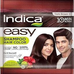 Indica Easy Do-It-Yourself 10 Minutes Hair Color Shampoo with 5 Herbal Extracts and 100% Ammonia Free, Long Lasting Formula (12.5g + 12.5ml) - Dark Brown Colour (Gloves Included)-14
