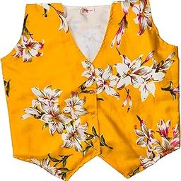 Bumroo Women's Floral Print Vest(Size : S) Yellow with White Lilies, Sleeveless Summer V-Neck Waistcoat-image-44