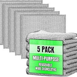 Liznoriz Non-Scratch Dish Wash Cloth Dishwashing Rags for Wet and Easy Rinsing, Reusable, Wire Cleaning Cloth for Kitchen, Sinks Dry Stainless Scrubber for Washing Dishes Sinks Counters (Pack of 5)-image-23