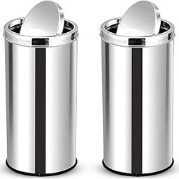 mofna Stainless Steel Swing Lid Round Dustbin (Silver, 8X12-7 L) - Set of 2Pcs-3