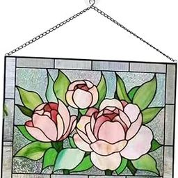 LICHTS®Stained Glass Rectangle Window Panel Suncatcher Wall Decor Peony|Home & Garden|Home Decor| Suncatchers & Mobiles|1 Piece Stained Glass Window Panel-image-4