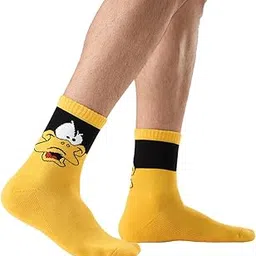 the souled store Souled Socks: Daffy Duck Men and Boys Yellow Printed Cotton Blend Ankle Length Socks-picture-2