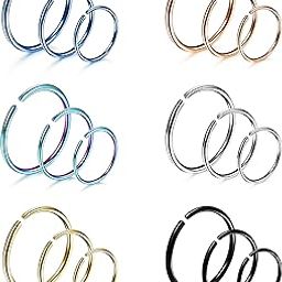 18-24Pcs 20G 316L Stainless Steel Nose Ring Hoop Cartilage Hoop Septum Piercing 6-12mm-image-16