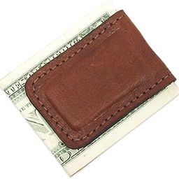 Genuine Brown Leather Magnetic Money Cash Clip Handmade-image-13