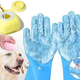 Pack Of 2 Dog Cats Pet Grrooming Silicon Shampoo Dispenser Brush With 1 Pair Bathing Gloves Soft Bristle For Soothing Scrubber Massage Shower Use Clean Loose Hair Fur For Dogs Pets-image-51