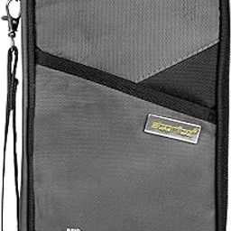 Nylon RFID Family Passport Holder Wallet Document Organizer Travel Accessories for Credit Debit Card Boarding Pass with Removable Hand Strap for Men and Women (Light Grey - 13 x 3 x 23 CM)-image-92