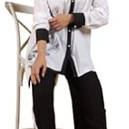 Women's Black & White Embroidered Co-Ord Set – Button-Down Shirt & Wide-Leg Pants-picture-14