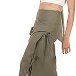 Structured Dark Green Cotton Skirt with Curved Fishtail Shape | Soft Front Fold and Side-Tie Detail | Flowy Silhouette for Everyday Wear, Layering and Comfortable Styling-image-12