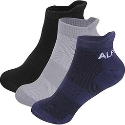 ALPHAFOX Men’s High-Performance Ankle Athletic Socks – Breathable Mesh, Cushioned Sole, Moisture-Wicking Compression Fit – 3-Pair Pack (Black, Grey, Navy) – Ideal for Running, Gym & Everyday Wear-image-46