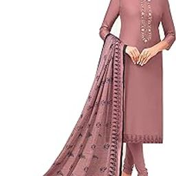 Women's chanderi silk Embroidered Semi-Stitched Salwar Suit Material With Printed Dupatta-image-2