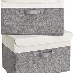 Storage Bins with Lids, Grey and White, Foldable Fabric Organizer Cubes with Handles, Set of 2 (2)-image-71