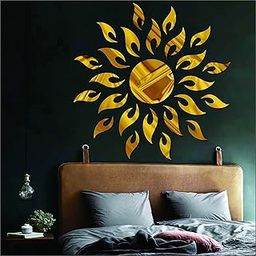 Atulya Arts 3D Acrylic Sun Flame Mirror Decorative Wall Reusable Self-Adhesive Sticker s With Extra 10 Butterfly Reusable Self-Adhesive Sticker ,(45Cm X 45Cm) - Pack Of 25 (Gold)-image-68