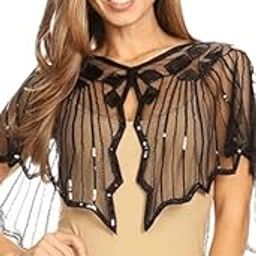 King Fashion Women 1920s Shawl Evening Cape Sequin Deco Paisley Flapper Bolero Cover Up-picture-54