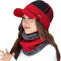 Unisex Wool, Acrylic Cap And Scarf (Combined Cap_Light Brown__1_Red_Free Size)-image-32