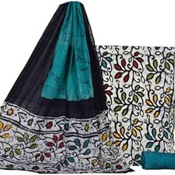 Women's Printed Batik Cotton Suit Dress Materiel (Unstitched Salwar Suit with Dupatta)-image-4