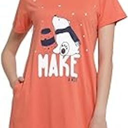 Women Coral Graphic Round Neck Half Sleeve Cotton Short Nighty-image-2