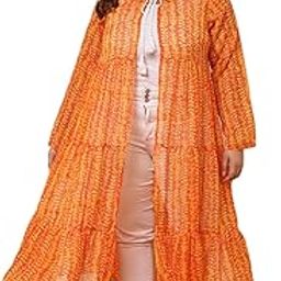 Women's Leaf Print Chiffon Crop Shrug for Women|Full Straight Sleeve Tie-UP Neck|One Piece Casual College Office Wearable Fashionable Party Outfit for Ladies-26