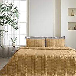 DDecor 100% Cotton 210 TC Embroidery Bed Spread-CQ 7-Castle-Antique Gold-image-67