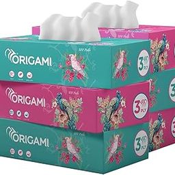 Origami 3 Ply Premium Facial Tissue Box | Car Tissue - Pack of 6 (100 Pulls Per Box, 600 Sheets)-24