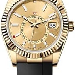 Luxury [Full Automatic] Diving Watch, Stainless Steel Heavy case& Black Rubber Band, Gold Dial, Water Resistant, Black Gold Color[6-Month Warranty] for-Man & Woman[with Original Brand Box] 42mm Bezel-image-80