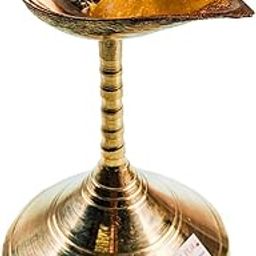 MAYAPURI Traditional Brass Gacha Diya with Stand for Puja - 4.5 Inches Pital Gacha Prodeep or Pradip, Golden Finish-image-13