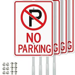 Faittoo No Parking Signs with 36" Stake for Outside, 4-Pack 14"x10" Rust Free Heavy Aluminum, Reflective, Fade Resistant, 2 pre-drilled holes, Includes Matching Screws & Wrench, Easy to Mount-image-25