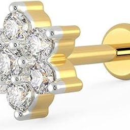 IGI Certified 0.05 Carats Diamonds with VVS Clarity & EF Colour Adorned on 18kt (750) Yellow Gold Nosepin For Women-image-34