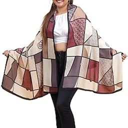 Maroon Geometric Patchwork 100% Cotton Viscose Scarf for Women | Lightweight & Long | Stole for Women - Stylish Design | Neck, Hair, & HeadScarf for Girls | All Season Accessory-image-7