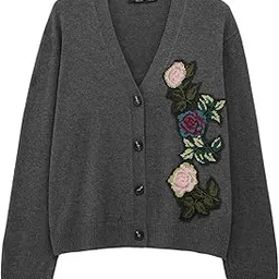fizzoqi Women’s Flower Embroidery Sweater | V-Neck Long Sleeves Knitted Loose Fit Button Winter Cardigan-picture-46