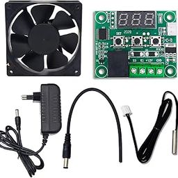 Electronic Spices Combo of W1209 50~100 digital temperature controller thermostat with 3inch fan + 12v 1amp adapter + dc pin-67