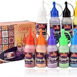 CraftVatika 10 Rangoli Colour Powder Bottles, Kolam Rangoli Powder for Pooja Mandir Floor,Rangoli Making Tools Kit - Diwali Decoration Items for Home-13