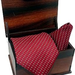 Men Combo of Premium Cotton Silk Neck Tie and Pocket Square Gift Set in Premium Wooden Box(Maroon, Free Size)-image-37