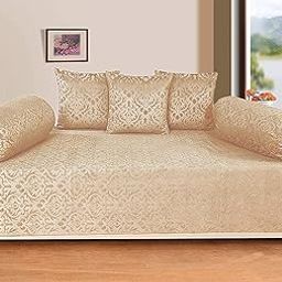 STARNSTYLE Premium Velvet Diwan Set - Bedsheet, 2pc Bolster Cover with Dori and 3pc Cushion Covers Large Set of 6 Pieces Beige-image-15