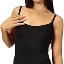 Womens Non Adjustable Cotton Camisole, Spaghetti - Black, White, Beige-picture-48