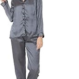 Women's Silk Satin Dark Grey Night Suit-image-26