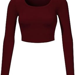 PUERY Basic Women's Sexy Top Black Scoop Neck Solid Tops Full Sleeve Blouse Crop Top for Women-image-63