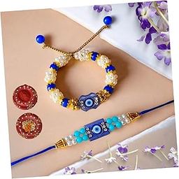 Evil Eye Couple Bracelet Rakhi Set For Bhaiya Bhabhi | Premium Evil Eye Rakhi Set for Brother Bhabhi | Thread Designer with Roli Chawal Pack | Raksha Bandhan Greeting Card | Rakshabandhan-image-63