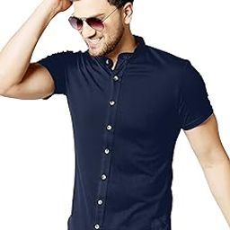 Men's Solid White Mandarin Collar Half Sleeve Casual Shirt-image-3
