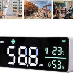 Decibel Meter, Wall Hanging Sound Level Meter, Noise Decibel Meter, 3 in 1 Noise Temperature Humidity Meter, 30 to 130dB Range, with 11in Large LED Display Screen, for Classroom-6