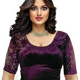 Golden Diamond Stone Work Stretchable Soft Velvet Blouse Readymade Women's Saree Blouse-picture-26