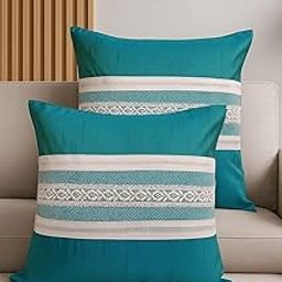 Cushion Covers, Teal with Lace Trim, Set of 2-image-40