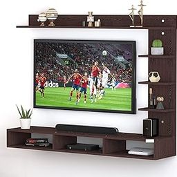 PNDG Wooden Set Top Box Stand Wall Mounted Shelf Racks for Home Living Room,TV Unit with Shelves for Wall Mounted TV, Wooden, WENGE-picture-28
