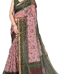 Women's Kota Doria, Polyester Mix Floral and Leaf Printed Saree with Blouse Piece-image-70