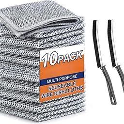VLSYS Pack of 10 Non Scratch Wire Dish Scrub Kitchen Cloth Scrubber for Cleaning,Mesh Cloth Scrub for Washing Utensils, Dishwashing Metal Steel Rag Clothes for Dishwash with Free 2 Gap Cleaning Brush-image-45