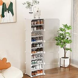 Homeland Plastic Shoe Rack - 10-White DIY Shoe Rack Organizer/Multi-Purpose Shoe Storage Cabinet with Door Expandable Portable and Folding Shoe Rack (10 Layer White)-12